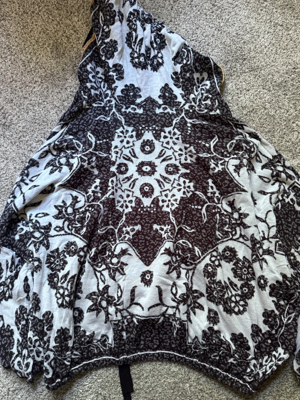 Free People Black & White Floral Tie-Front lightweight Hoodie with drawstring